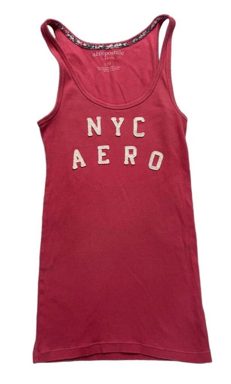 Aeropostale Stretch NYC AERO Pink Ribbed Tank Top Size L/G